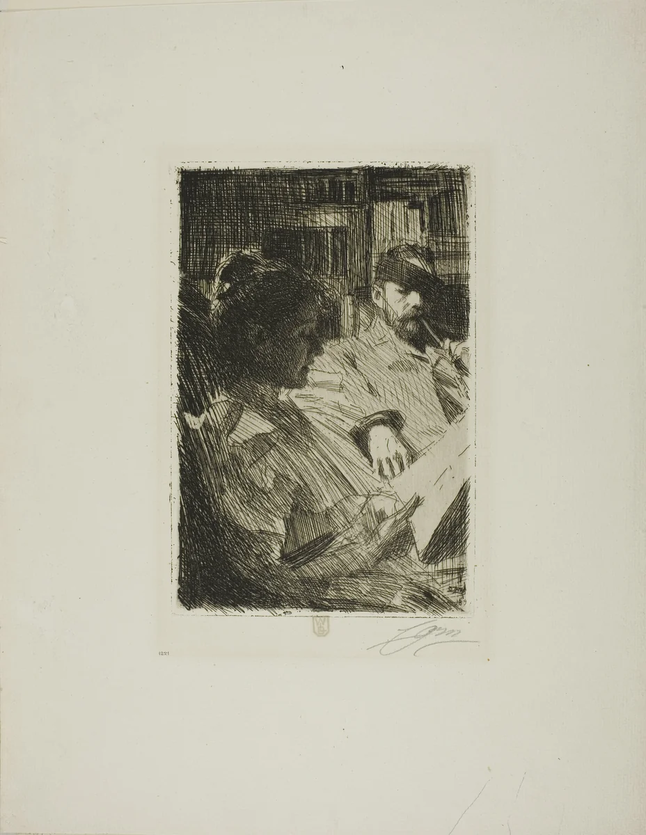 Reading (Mr. and Mrs. Ch. Deering) by Anders Zorn, print, 1893