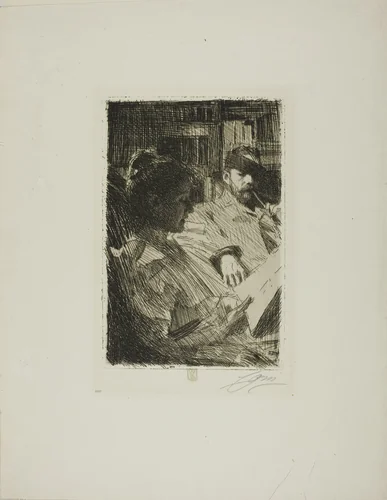 Reading (Mr. and Mrs. Ch. Deering) by Anders Zorn, print, 1893