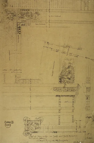 Auditorium Building, Chicago, Illinois, Plaster Details for Balcony by Adler and Sullivan, drawing, 1886-1889