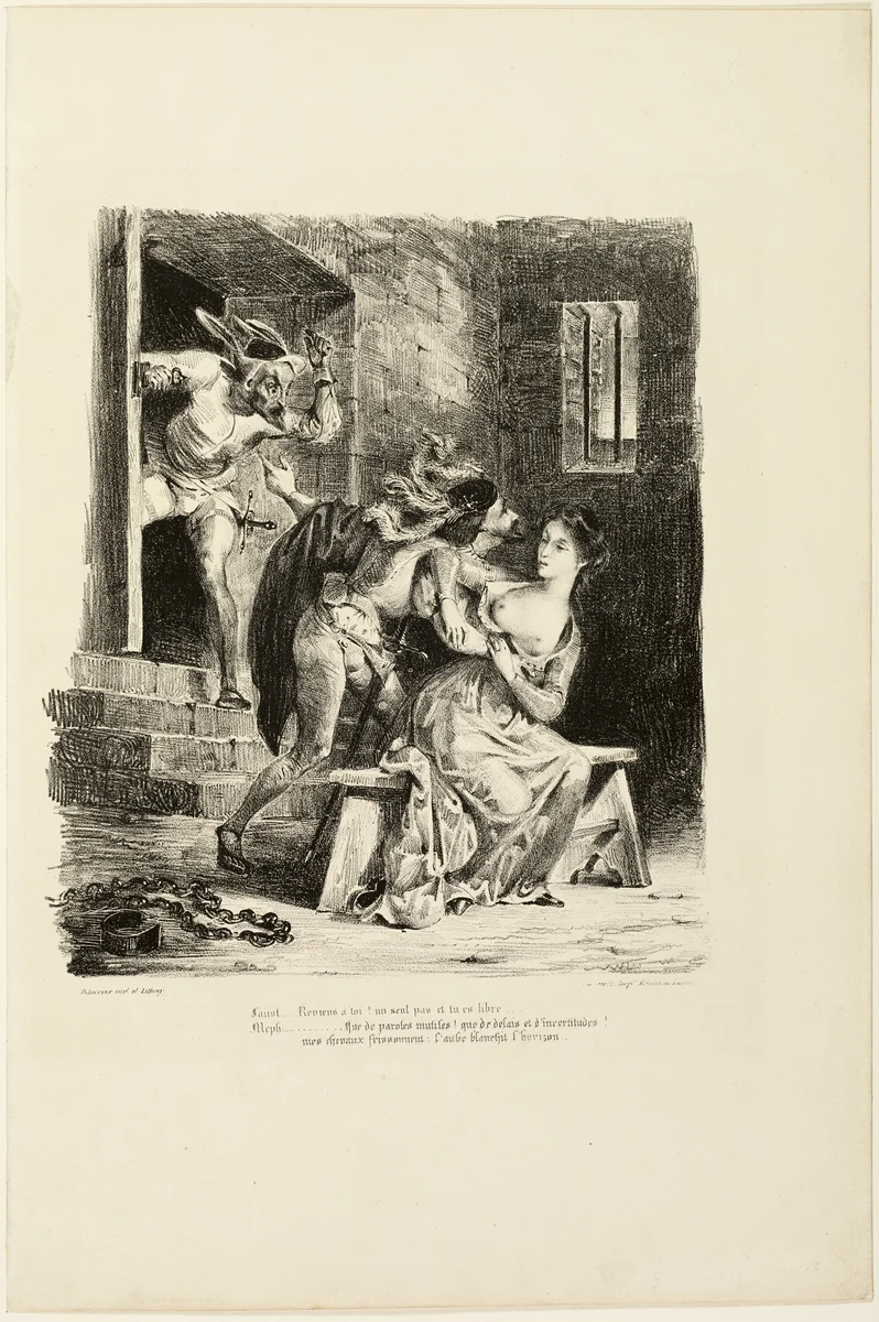 Faust in Marguerite's Prison Cell, from Faust by Eugène Delacroix, print, 1828