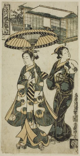Young Lady and Matron, from "Girls of Fukagawa - A Triptych (Fukagawa musume sanpukutsui)" by Torii Kiyomitsu I, print, 1750-1759