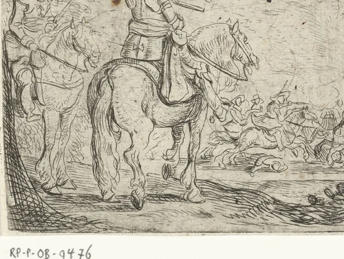 Twee ruiters bij een cavaleriegevecht by Jan Martszen de Jonge, print, 1619-1649