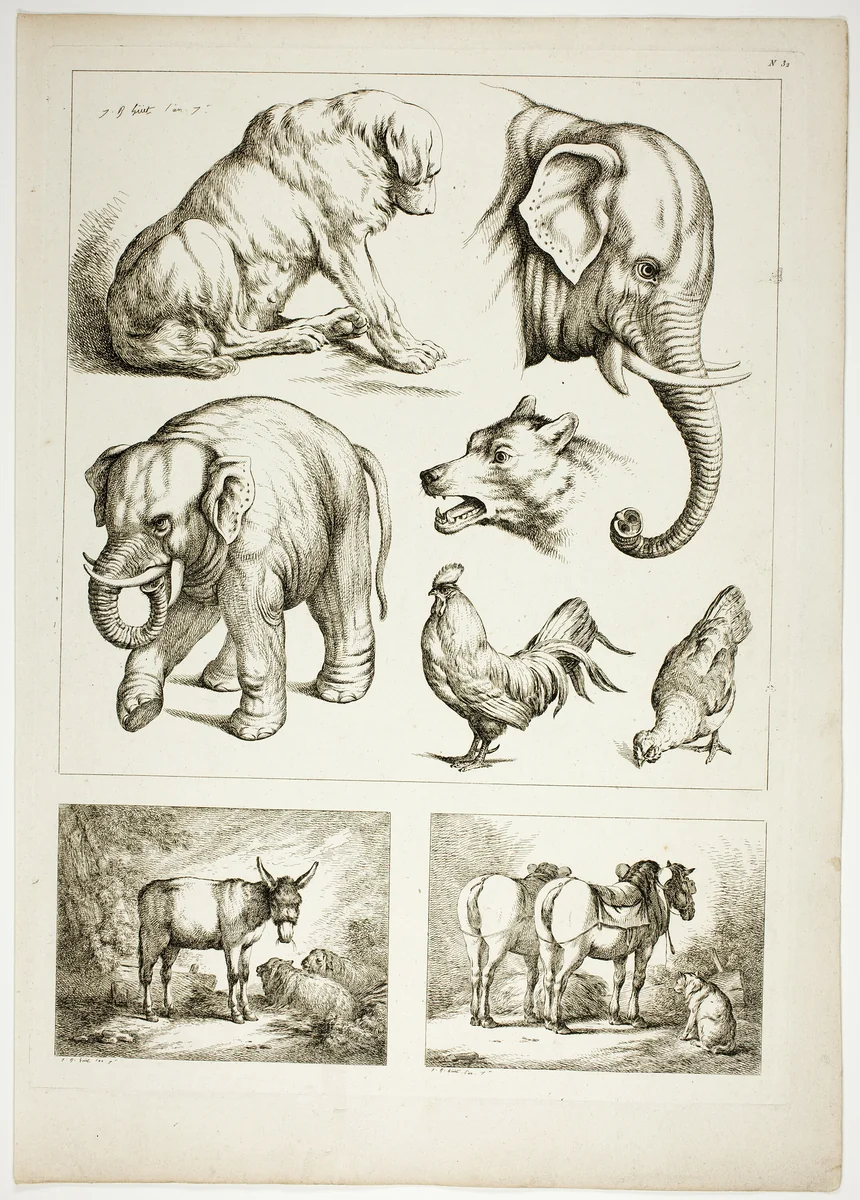 Plate 32 of 38 from Oeuvres de J. B. Huet by Jean Baptiste Huet, print, 1796-1799