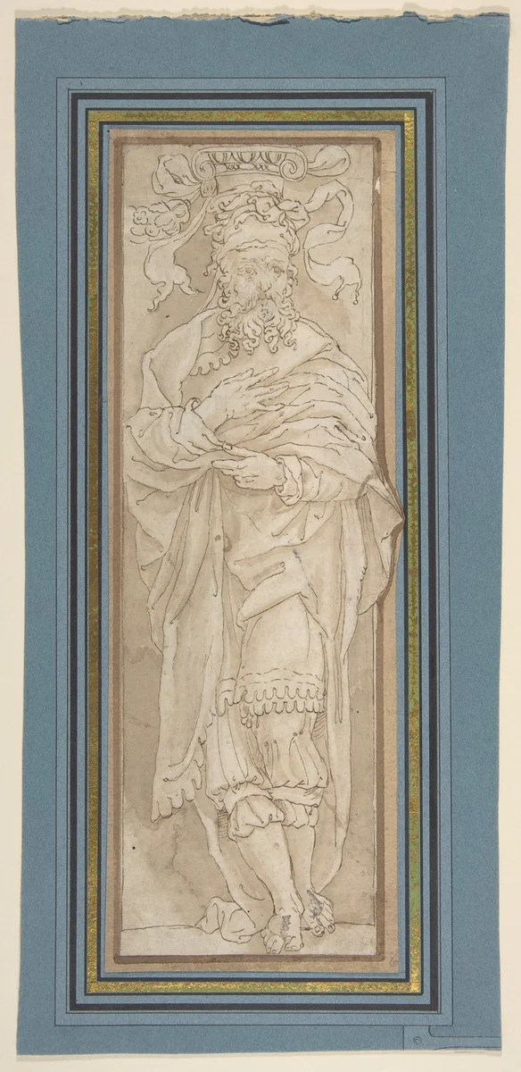 Caryatid, after Perino del Vaga drawing in Albertina by anonymous, drawing, 1515-1525