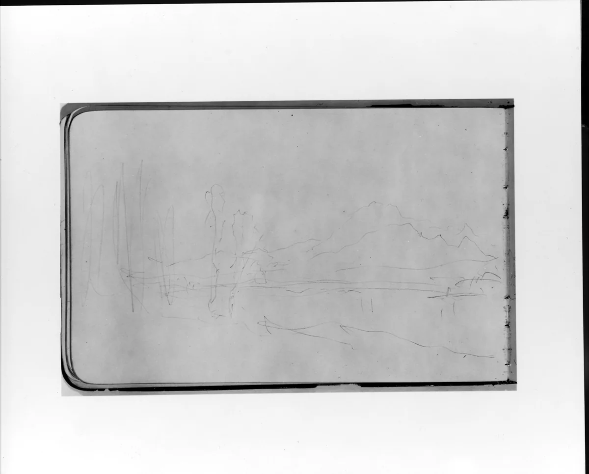 Sketch of a Mountain Landscape with Trees (from Sketchbook) by Albert Bierstadt, artwork, 1890