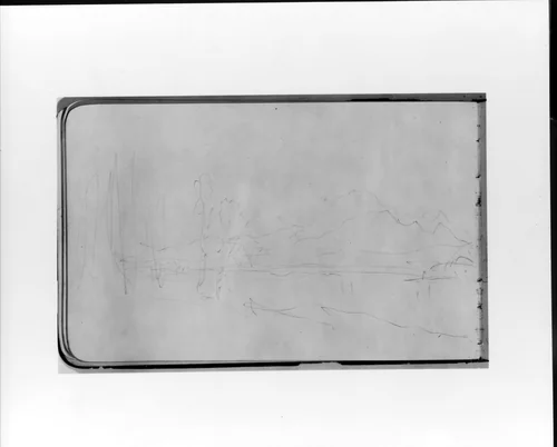 Sketch of a Mountain Landscape with Trees (from Sketchbook) by Albert Bierstadt, artwork, 1890