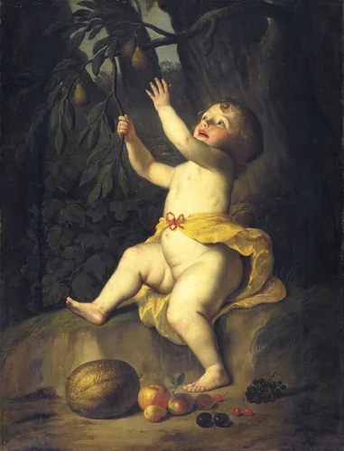 A Child Picking Fruit by Gerrit van Honthorst, painting, 1632