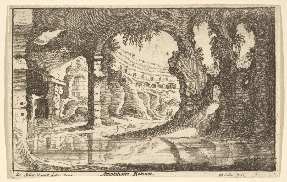 Amphitiatri Romani, from "Roman Ruins" by Wenceslaus Hollar, print, 1645-1655