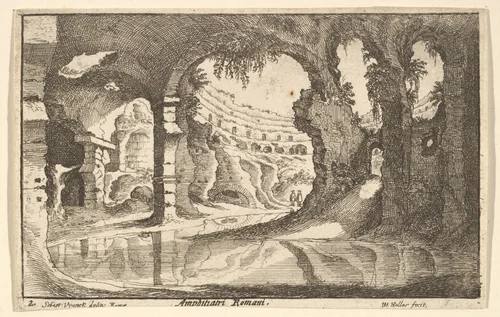 Amphitiatri Romani, from "Roman Ruins" by Wenceslaus Hollar, print, 1645-1655