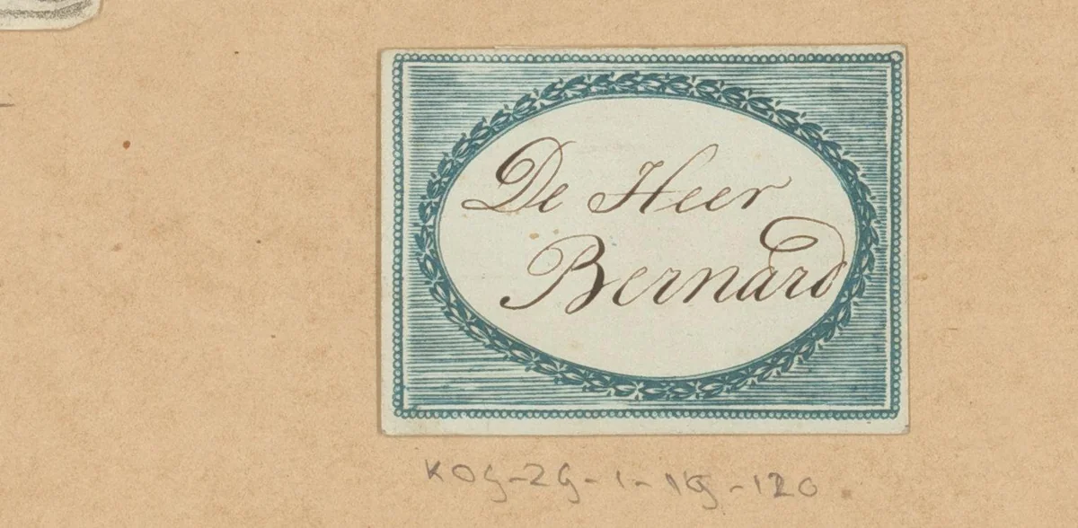 Naamkaartje voor 'De Heer Bernard' by anonymous, print, 1792-1799