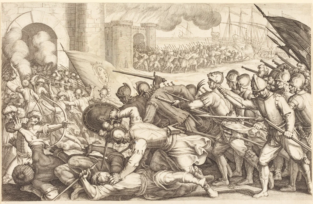 The Troops Forcing the Gate of a Town by Jacques Callot, print, 1614