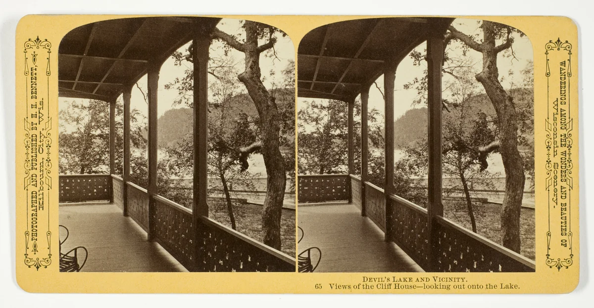 Views of the Cliff House - looking out onto the Lake, No. 65 from the series "Devil's Lake and Vicinity" by Henry Hamilton Bennett, photograph, 1870-1908