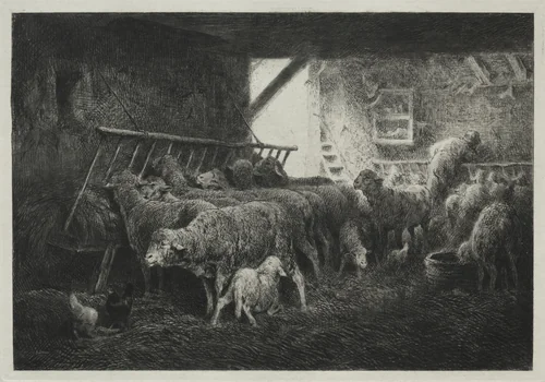 Interior of a Sheep Pen by Charles-Émile Jacque, print, 1873-1883
