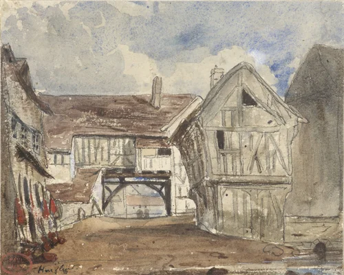 Gezicht te Honfleur by Paul Huet, drawing, 1861-1866