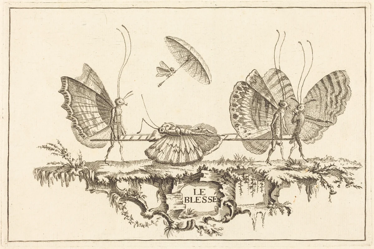 Le Blessé (The Wounded) by Henri M. Petiet; Charles Germain de Saint-Aubin; Etienne Fessard, print, 1748-1760