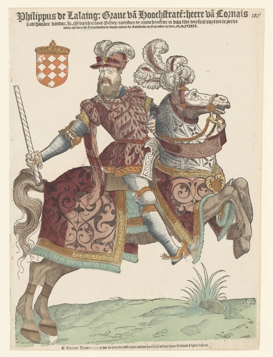 Portret van Filips van Lalaing te paard by Hans Liefrinck, print, 1544-1555