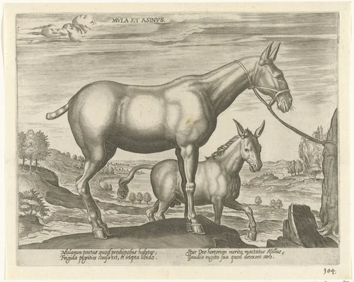 Muilezel en ezel by Unknown, print, 1578-1582