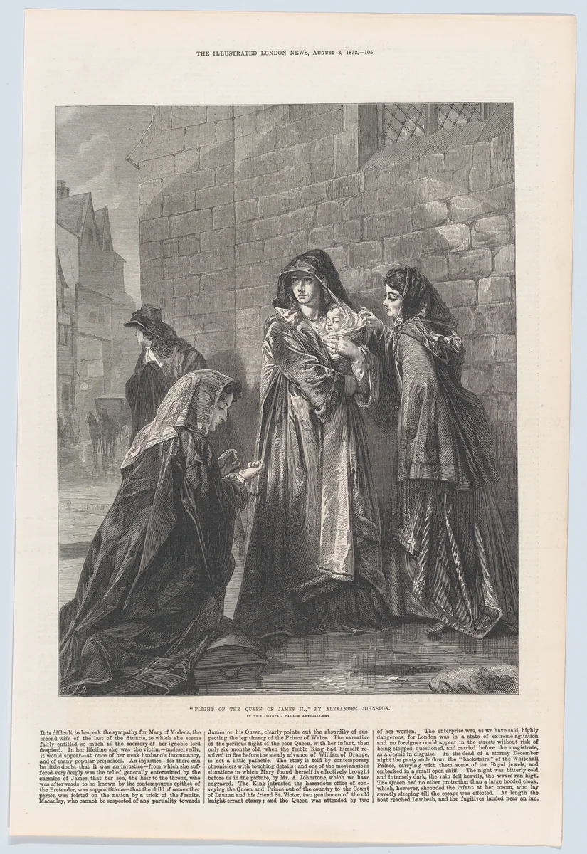 Flight of the Queen of James II, from "Illustrated London News" by Richard Principal Leitch, print, 1872