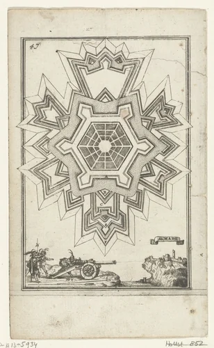 Illustratie voor 'Den Arbeid van Mars' van Allain Manesson Mallet by Romeyn de Hooghe, print, 1672