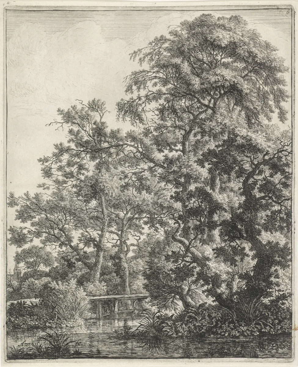 Smalle brug over een beek by Anthonie Waterloo, print, 1630-1663