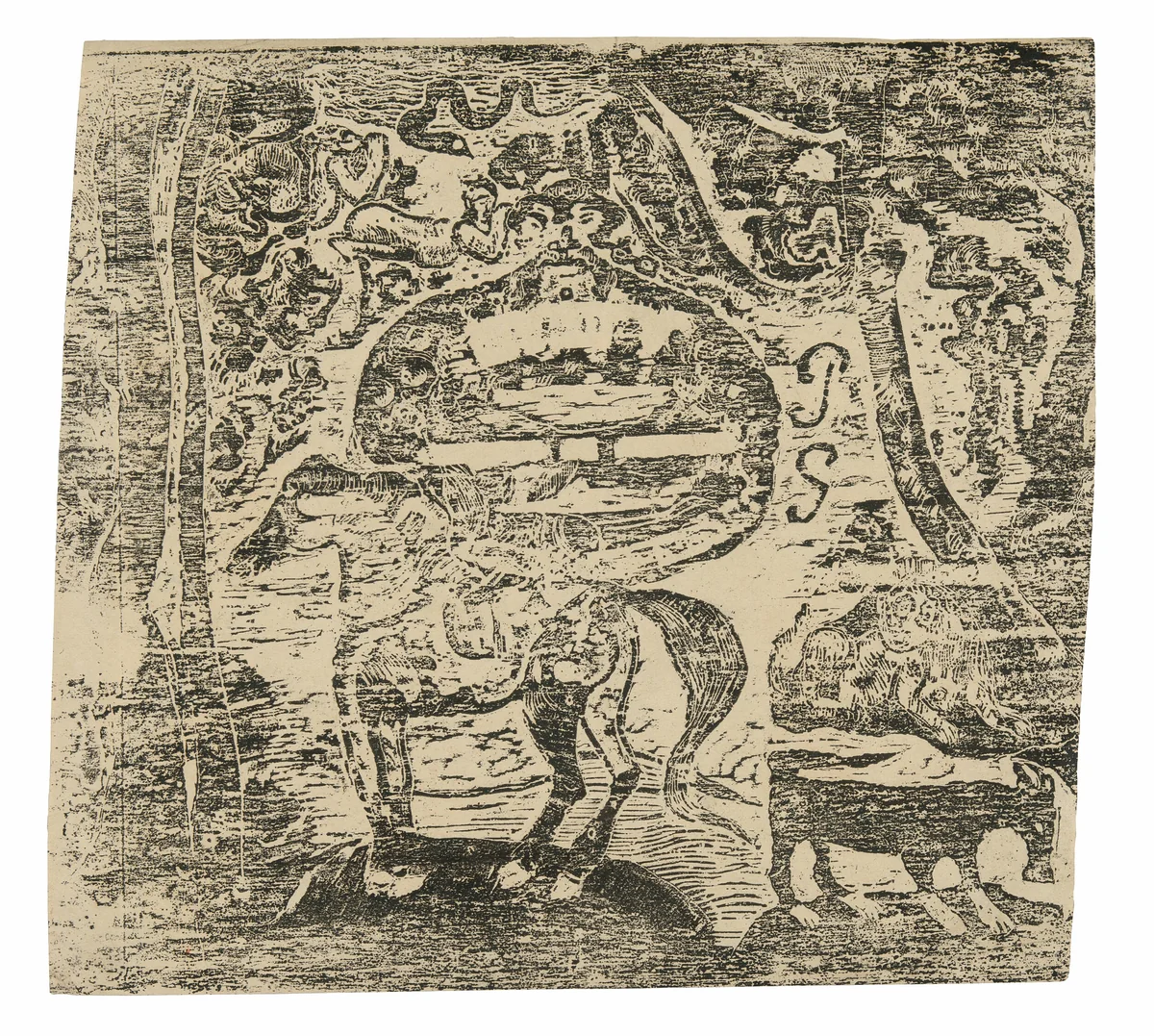 Horse, with Other Animals and Ornaments by Paul Gauguin, print, 1899-1900