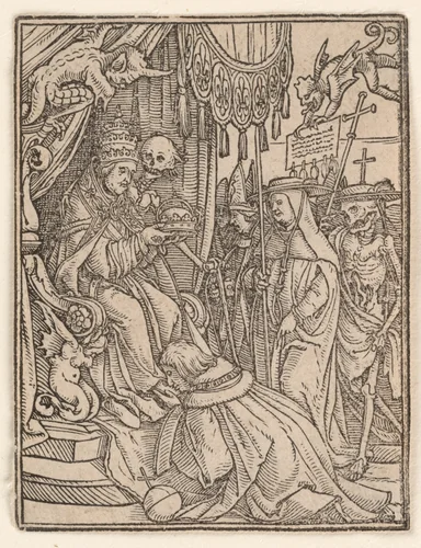 The Pope, from "The Dance of Death" by Hans Holbein the Younger, print, 1521-1538