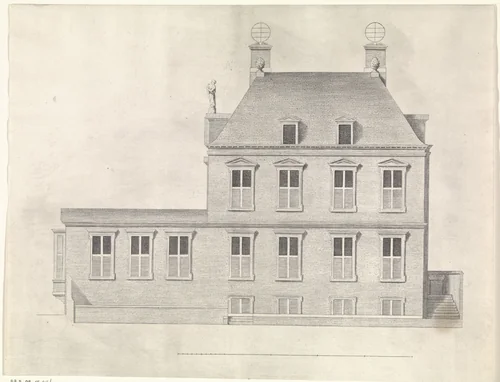 Huis van Constantijn Huygens van opzij gezien by Theodor Matham, print, 1639