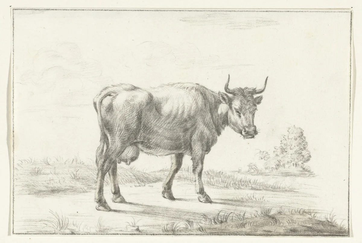 Lopende koe, naar rechts by Jean Bernard, drawing, 1775-1833