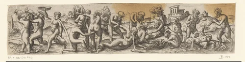 Bacchanaal met saters en brakende figuren by Unknown, print, 1524-1562