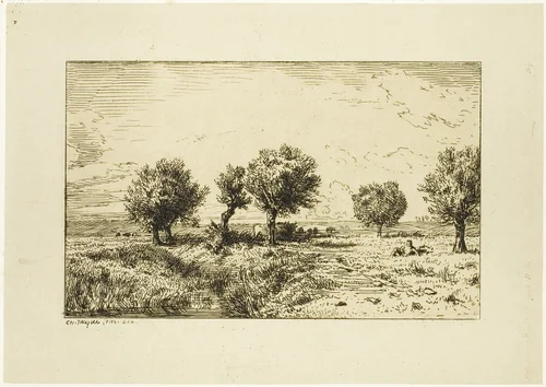 Willows in a Landscape by Charles-Émile Jacque, print, 1844