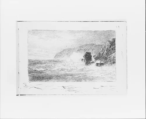Seascape with Waves Breaking off Rocks (from Sketchbook VII) by William Trost Richards, artwork, 1886