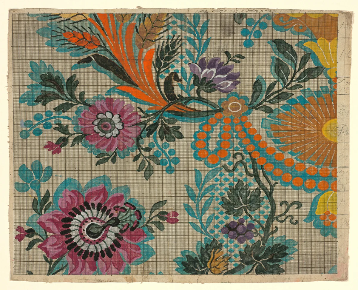 Mise-en-carte (Point-paper) by France, Lyon, textile, 1760-1790