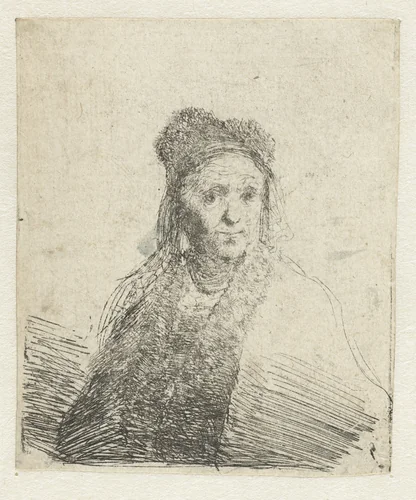 Portret van een oude vrouw met bontmuts by Jan Lievens, print, 1625-1674