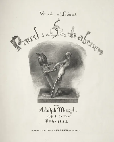 Essay on Stone with Brush and Scraper: Title Page by Adolph von Menzel, print, 1851