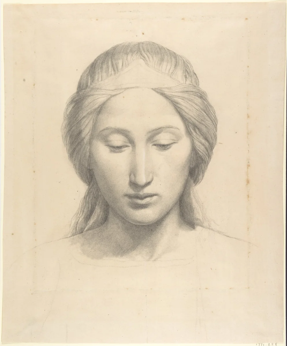 Head of an Angel by Alphonse-Henri Périn, drawing, 1828-1838
