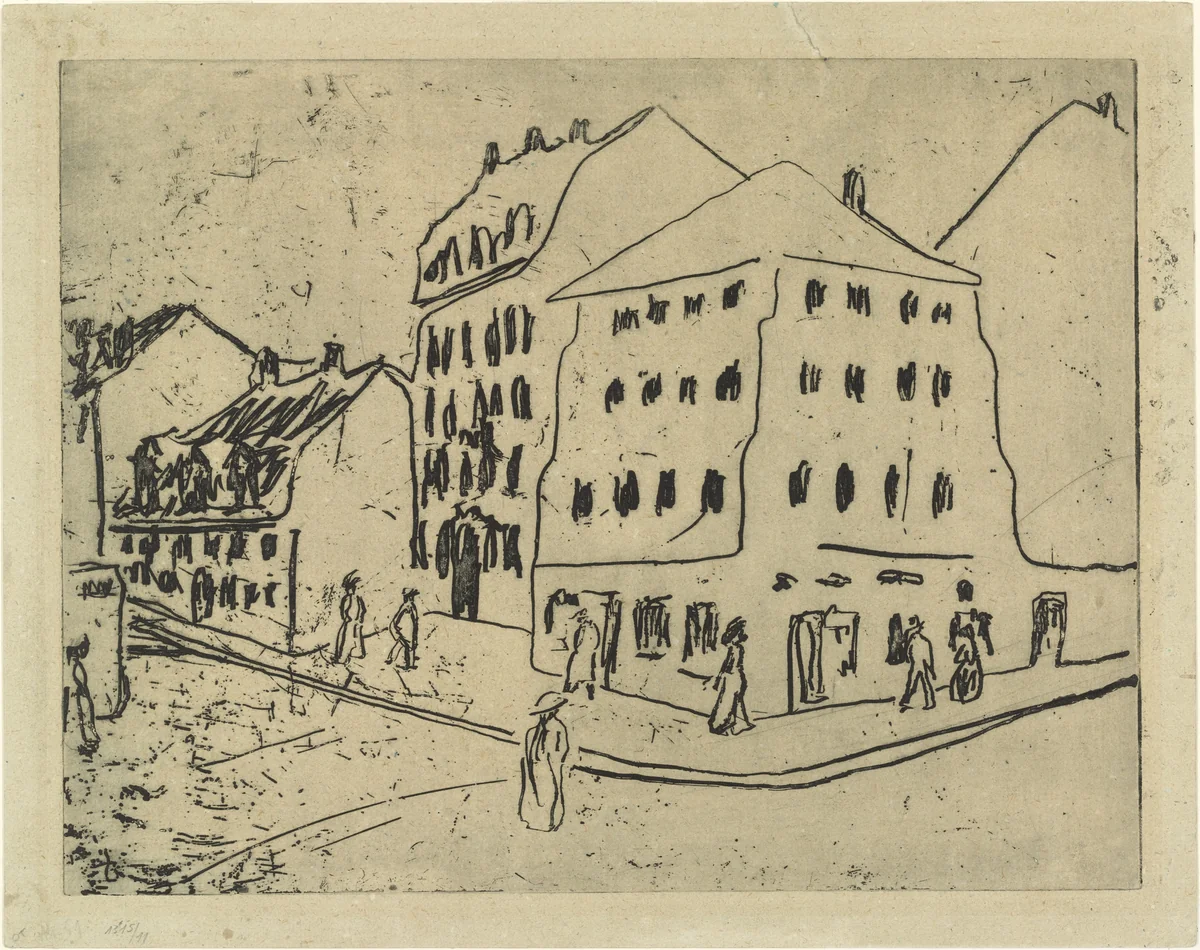 The Blue House in the Potholder District (Das Blaue Haus im Topflappenviertel) by Ernst Ludwig Kirchner, print, 1909