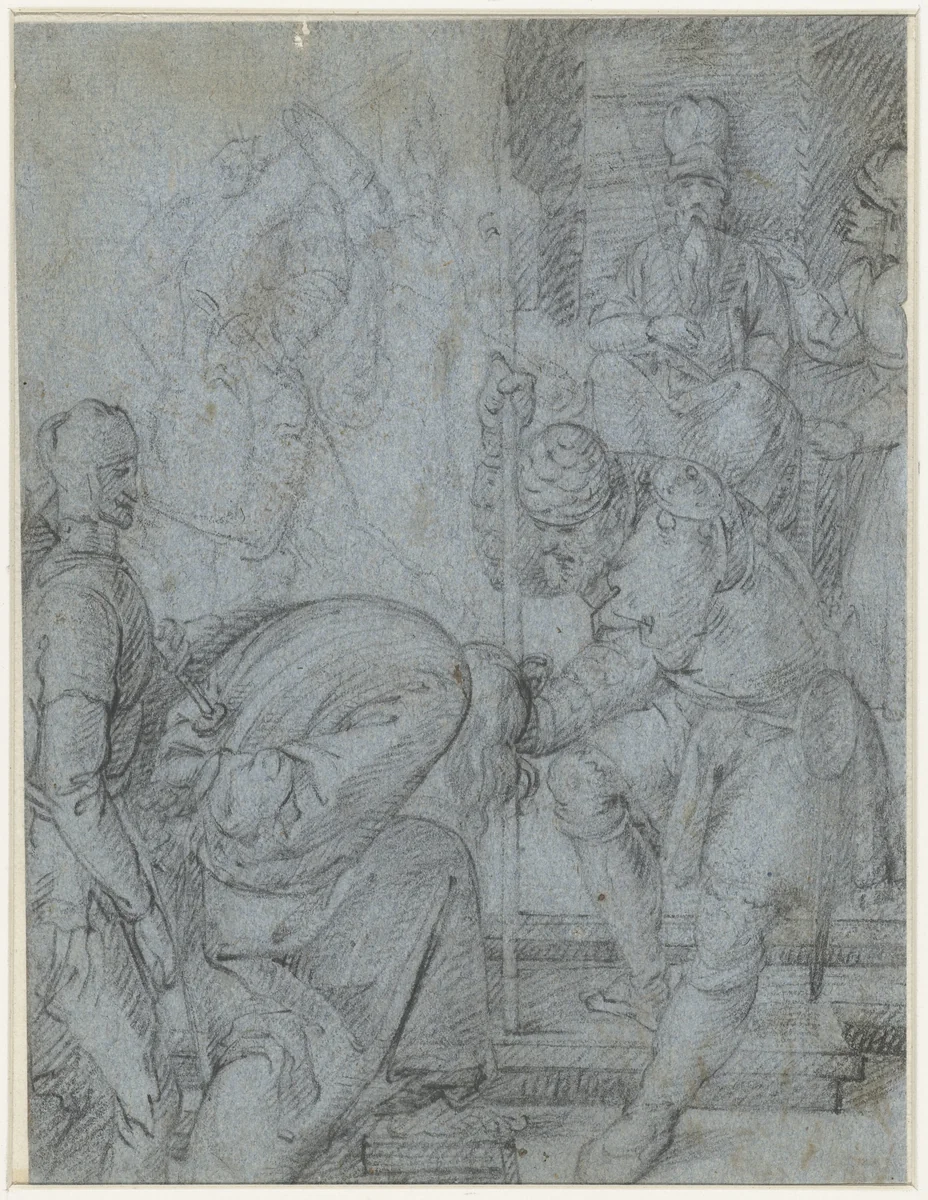 Christus voor Annas by anonymous, drawing, 1508-1600