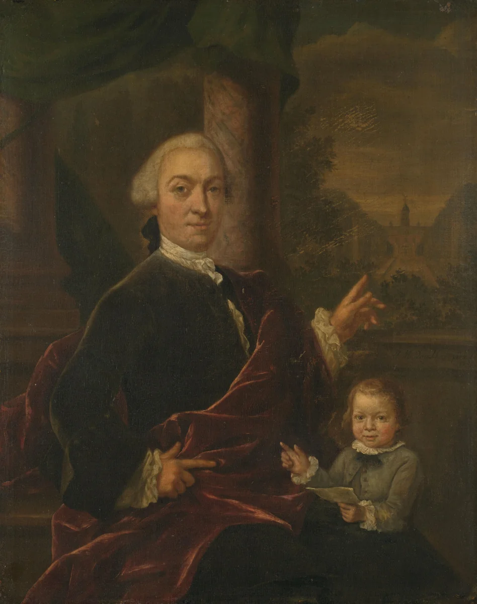 Family Portrait of Jan van de Poll, Banker and Burgomaster of Amsterdam with his young Son Harman by Jan Maurits Quinkhard, painting, 1755