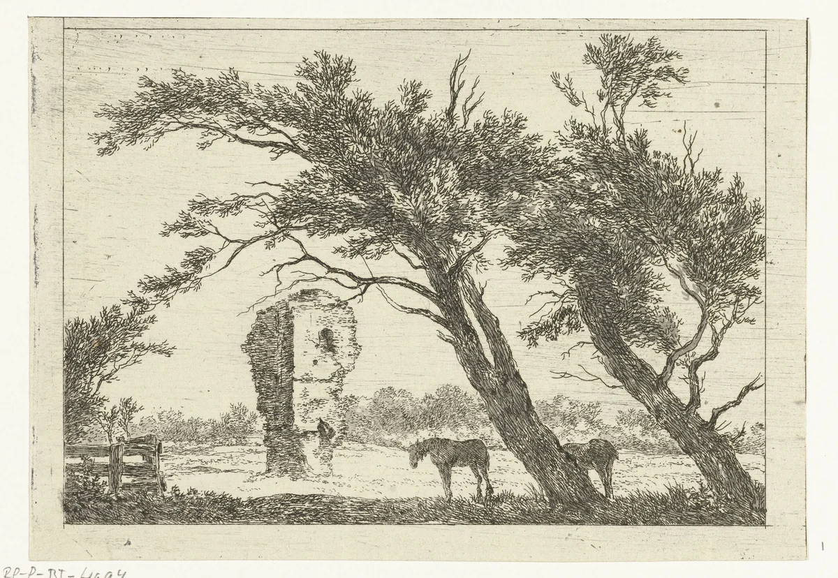 Overblijfselen van het huis van Gerard van Velsen by Hermanus van Brussel, print, 1805-1810
