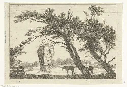Overblijfselen van het huis van Gerard van Velsen by Hermanus van Brussel, print, 1805-1810