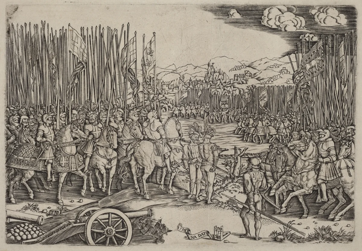 The Two Armies at the Battle of Ravenna by Master Na Dat, print, 1512-1513