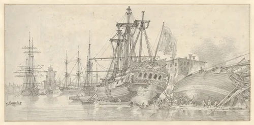 The Proserpine at anchor in Venice by Louis François Cassas, drawing, 1777-1787