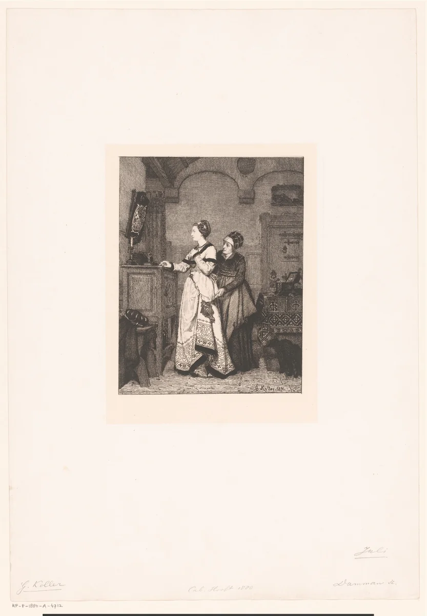 Gretchen en Martha by Benjamin Damman, print, 1871-1880