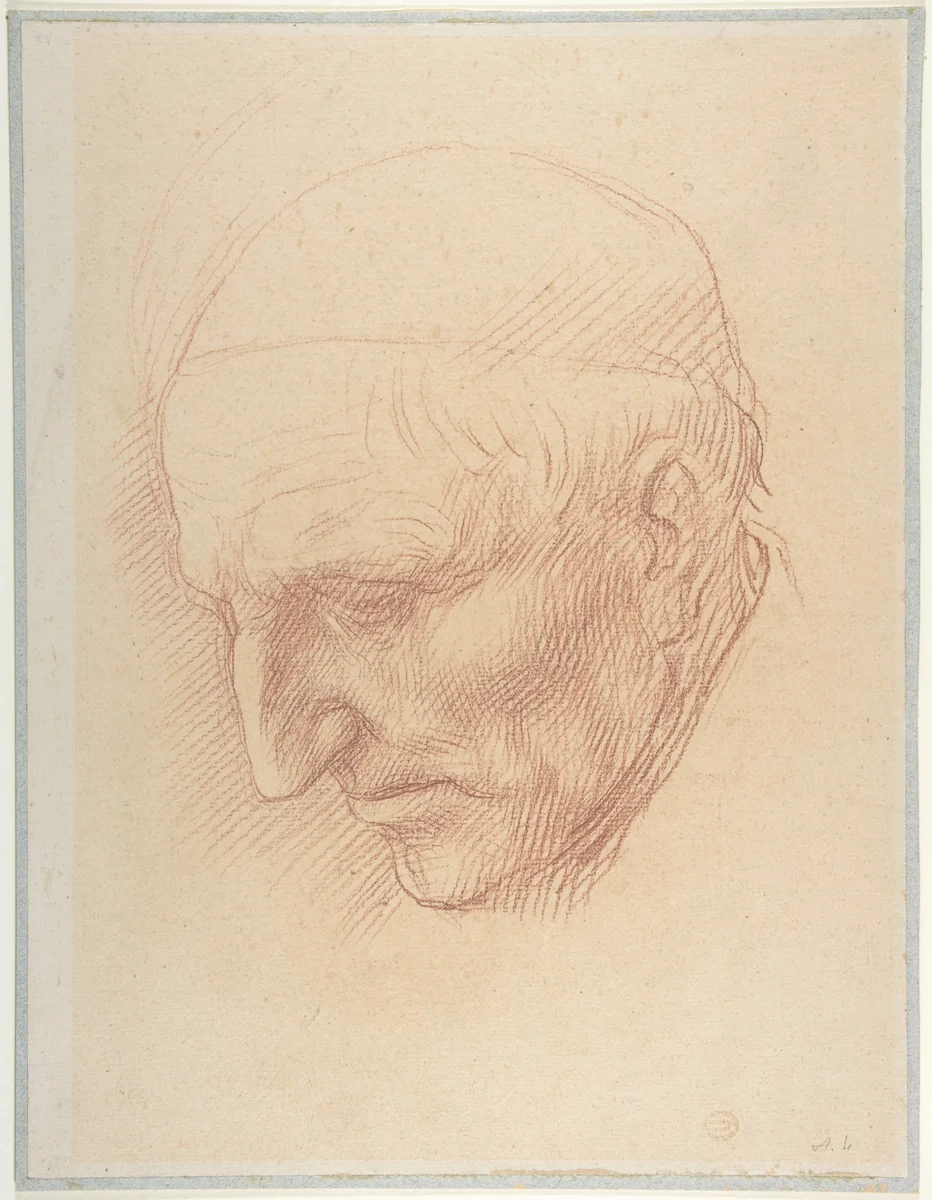 Head of a Beadle by Alphonse Legros, drawing, 1837-1911
