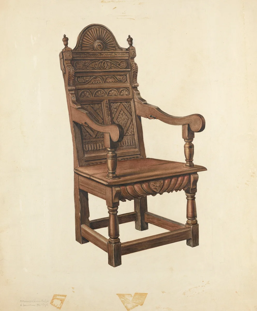 Jacobean Armchair by Lawrence Phillips, index of american design, 1940
