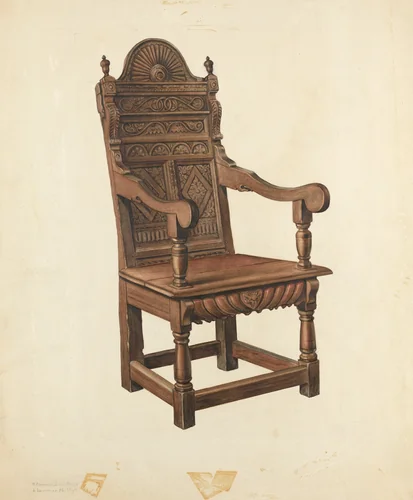Jacobean Armchair by Lawrence Phillips, index of american design, 1940