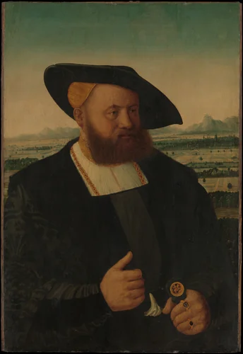 Portrait of a Man with a Moor's Head on His Signet Ring by Conrad Faber von Creuznach, painting, 1524-1553