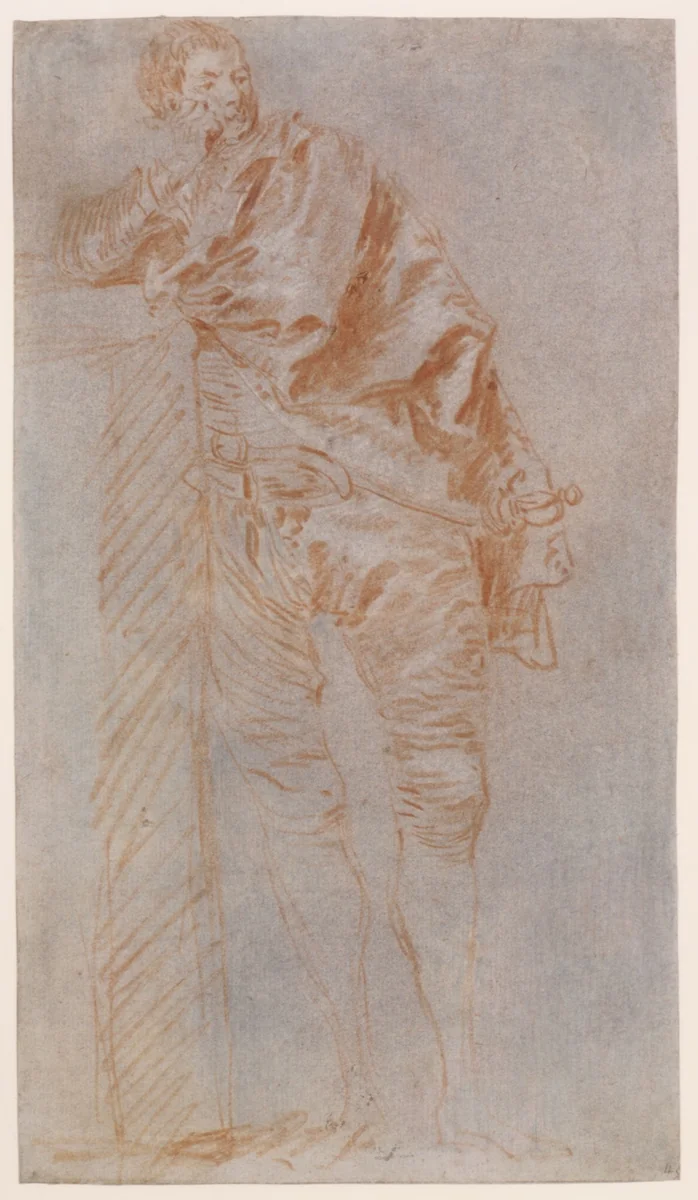 Man Leaning on a Wall (recto) by Jean Baptiste Joseph Pater, drawing, 1705-1736