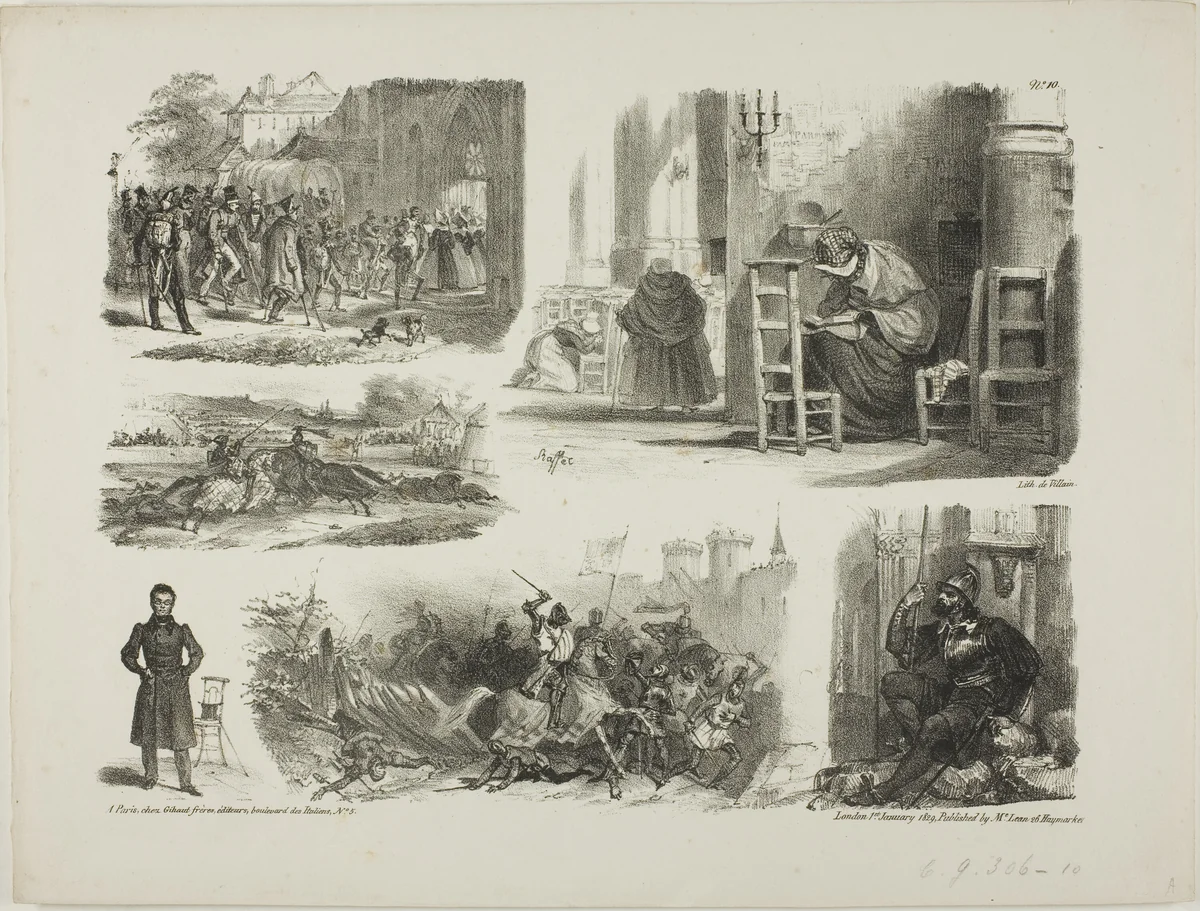 Sheet of Sketches by Denis Auguste Marie Raffet, print, 1828