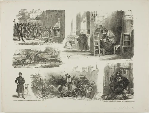 Sheet of Sketches by Denis Auguste Marie Raffet, print, 1828